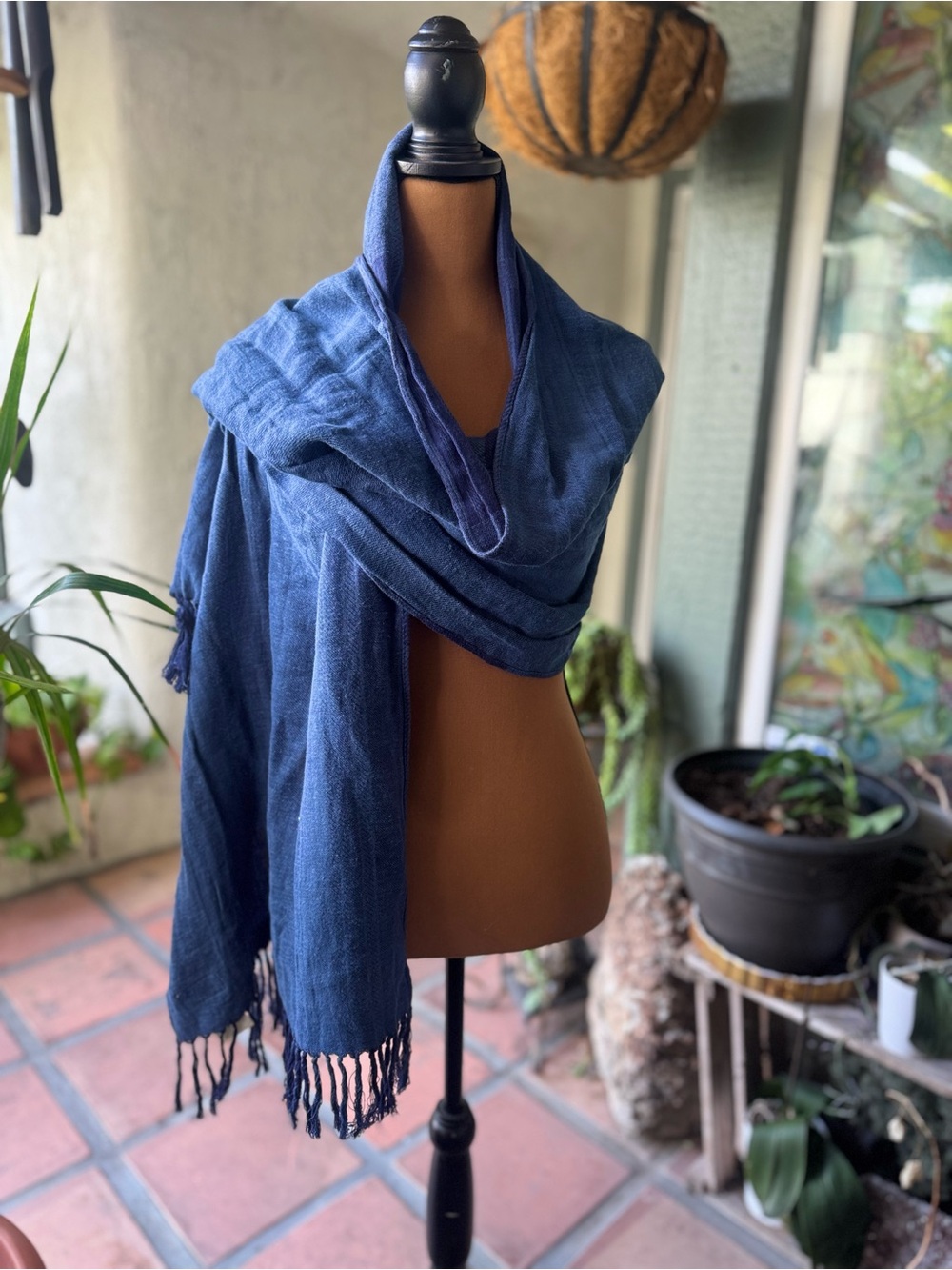 Denim & Supply Ralph Lauren Deep Blue Lightweight Fringed Scarf Wrap